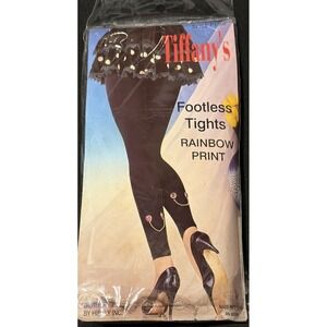 Vtg 80s 90s Black Footless Tights Rainbow Heart Charm 100–175‎ lbs, 5'–5'10"